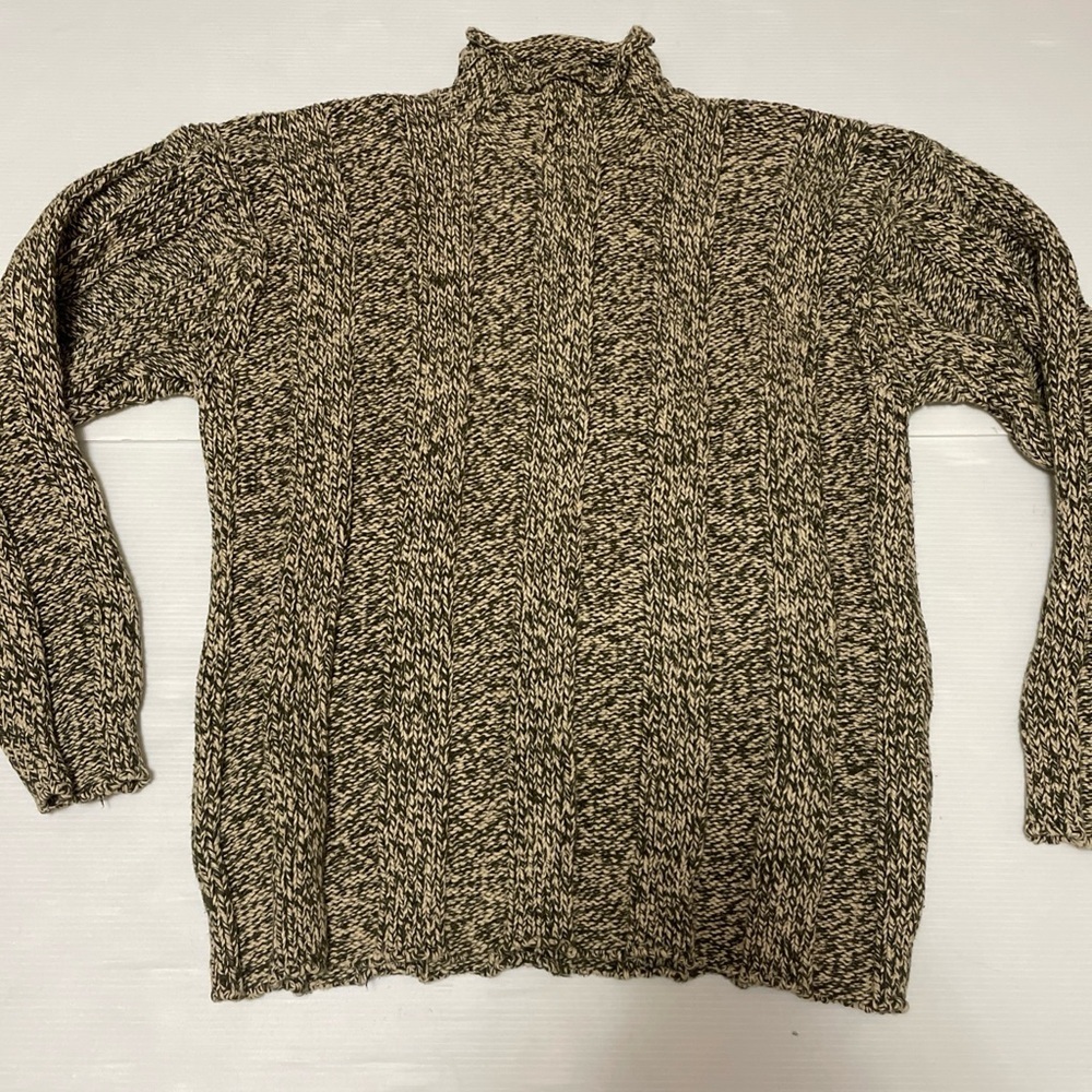 Vintage J. Crew Large Chunky Cable-Knit Large Mock Roll Neck Tan Brown XS